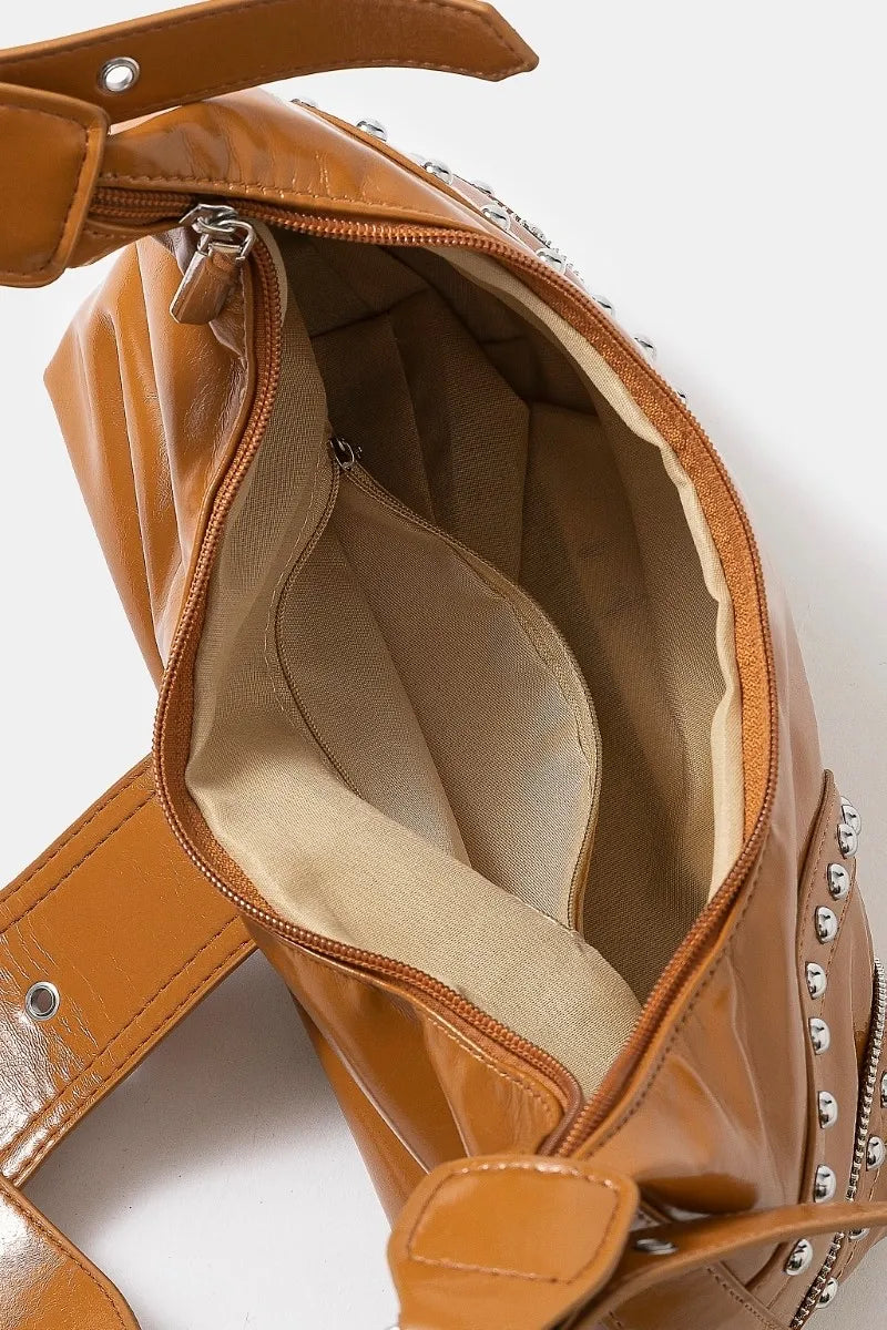 Fame Faux Leather Studded Trim Shoulder Bag Trendsi