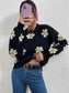 Flower Round Neck Latern Sleeve Sweater nicholesgifts
