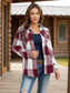 Women Full Size Pocketed Plaid Collared Neck Shacket nicholesgifts