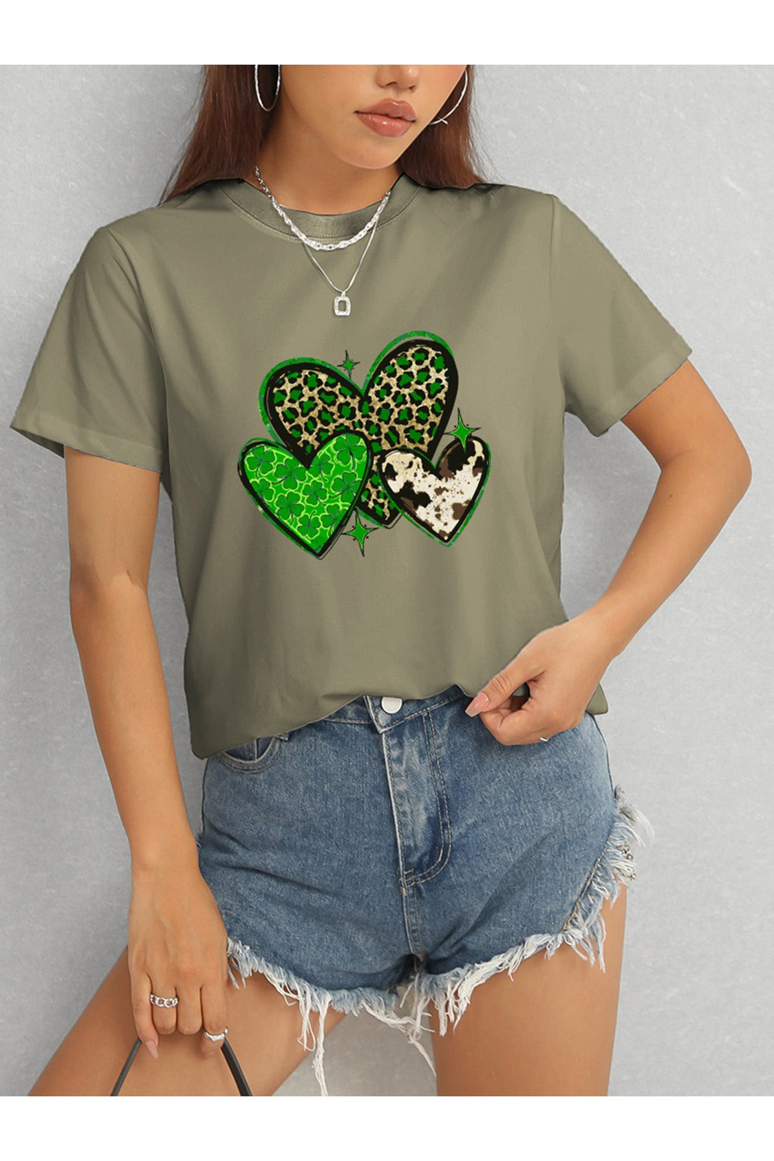 Heart Round Neck Short Sleeve T-Shirt NicholesGifts