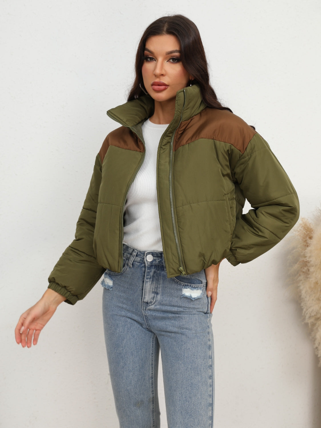 Two-Tone Zip-Up Puffer Jacket nicholesgifts