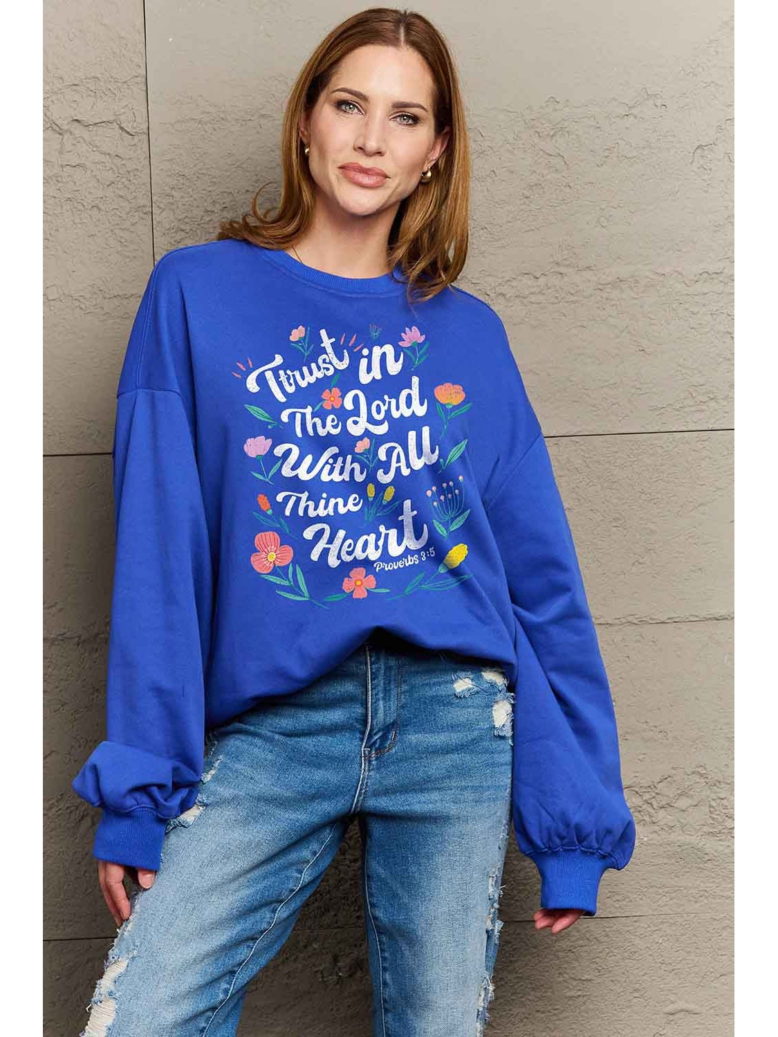 Women Simply Love Full Size Flower Slogan Graphic Sweatshirt nicholesgifts