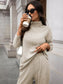Ribbed Turtleneck Dropped Shoulder Top and Pants Sweater Set nicholesgifts