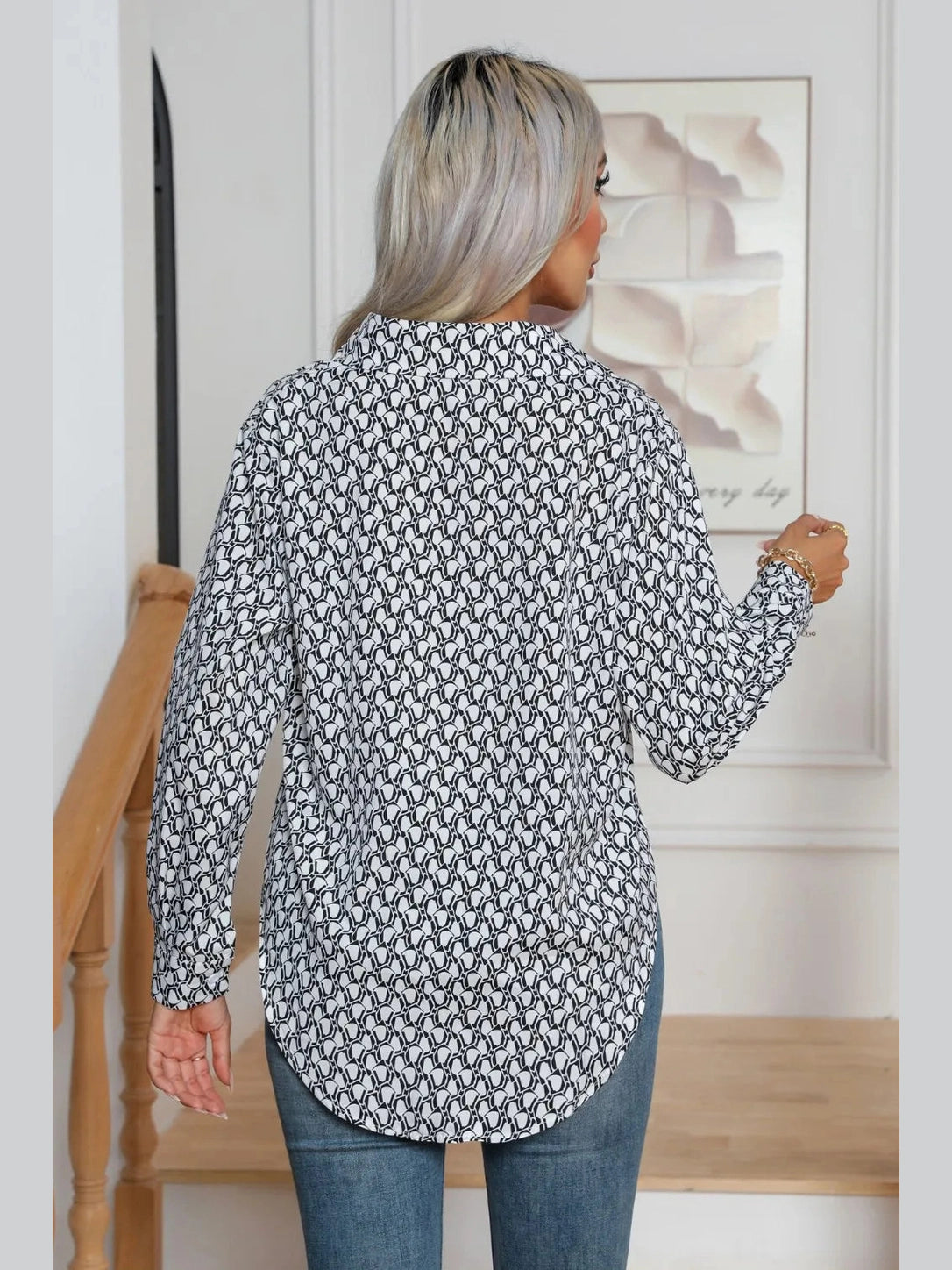 Printed Buttoned Long Sleeve Shirt NicholesGifts