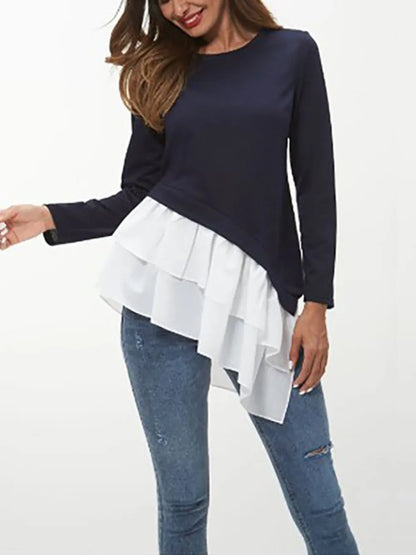 Ivy Lane Tiered Contrast Round Neck Long Sleeve T-Shirt nicholesgifts