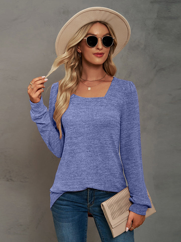 Women Heathered Square Neck Long Sleeve T-Shirt nicholesgifts