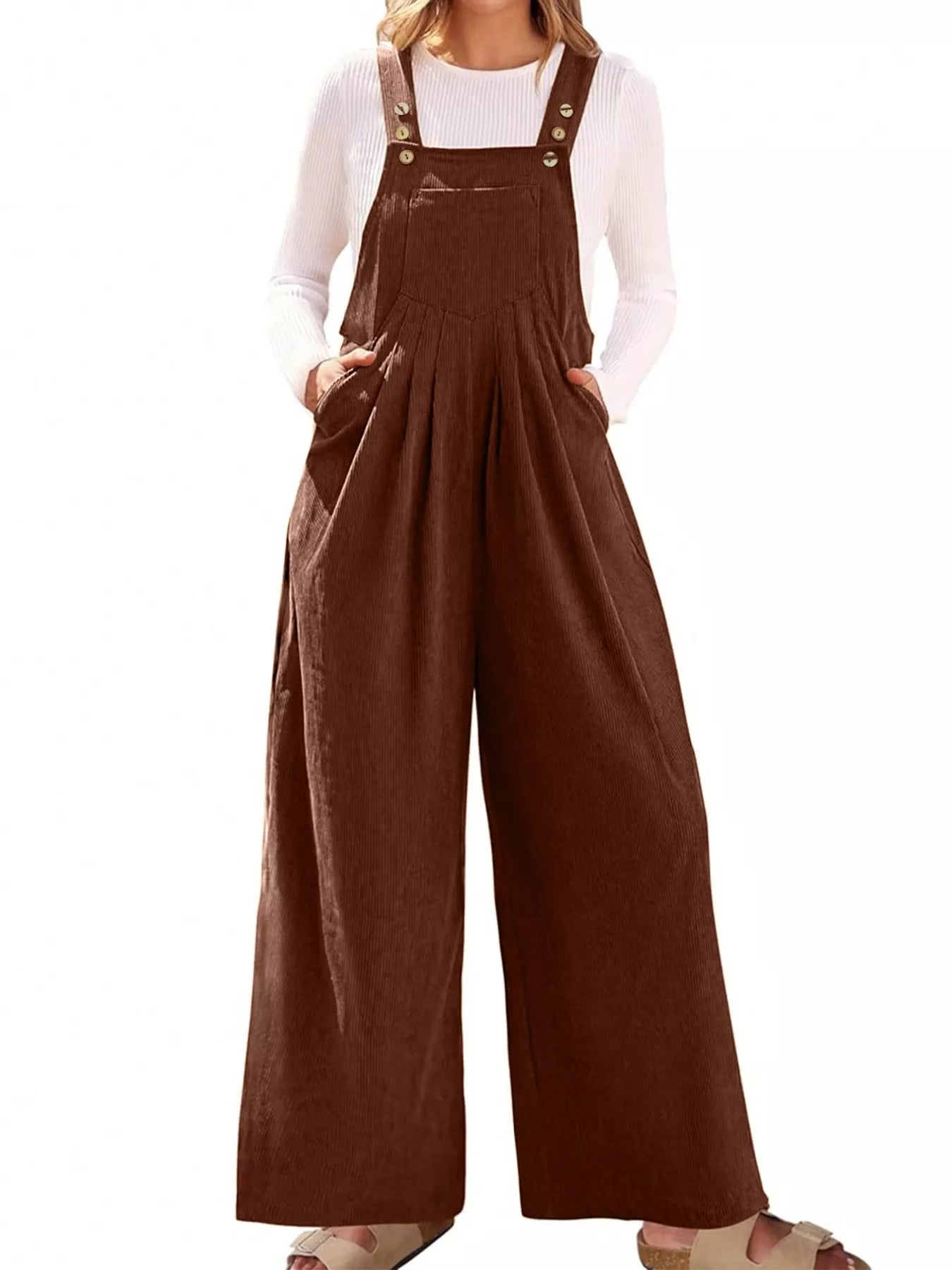 Front Ruched Wide Leg Jumpsuit with Pockets nicholesgifts