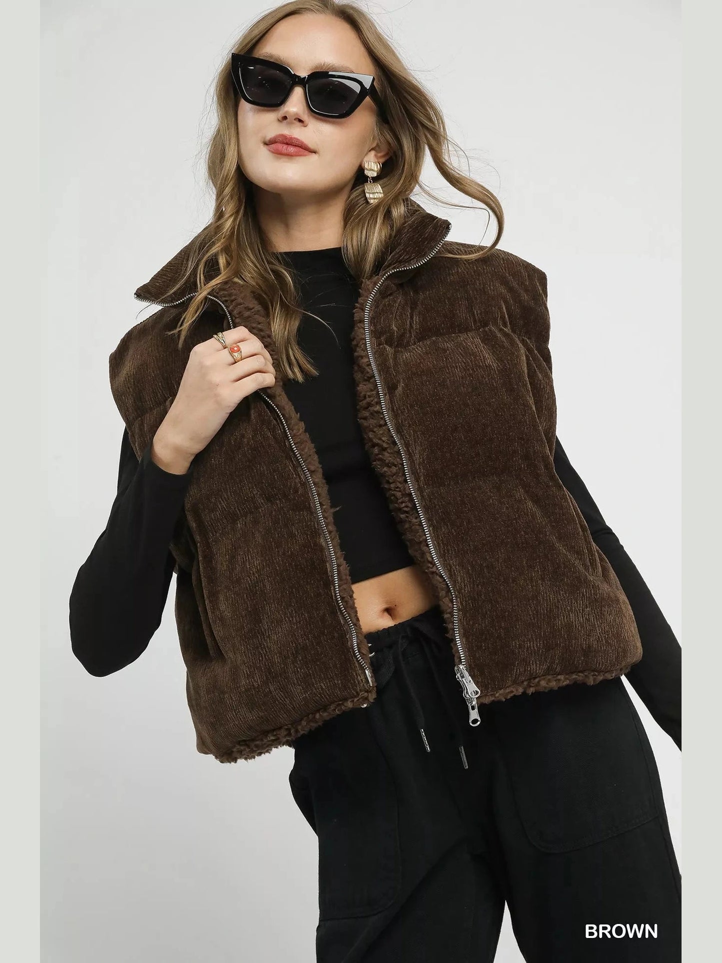 Umgee Sherpa-Lined Zip Vest with Drawstring Hem nicholesgifts