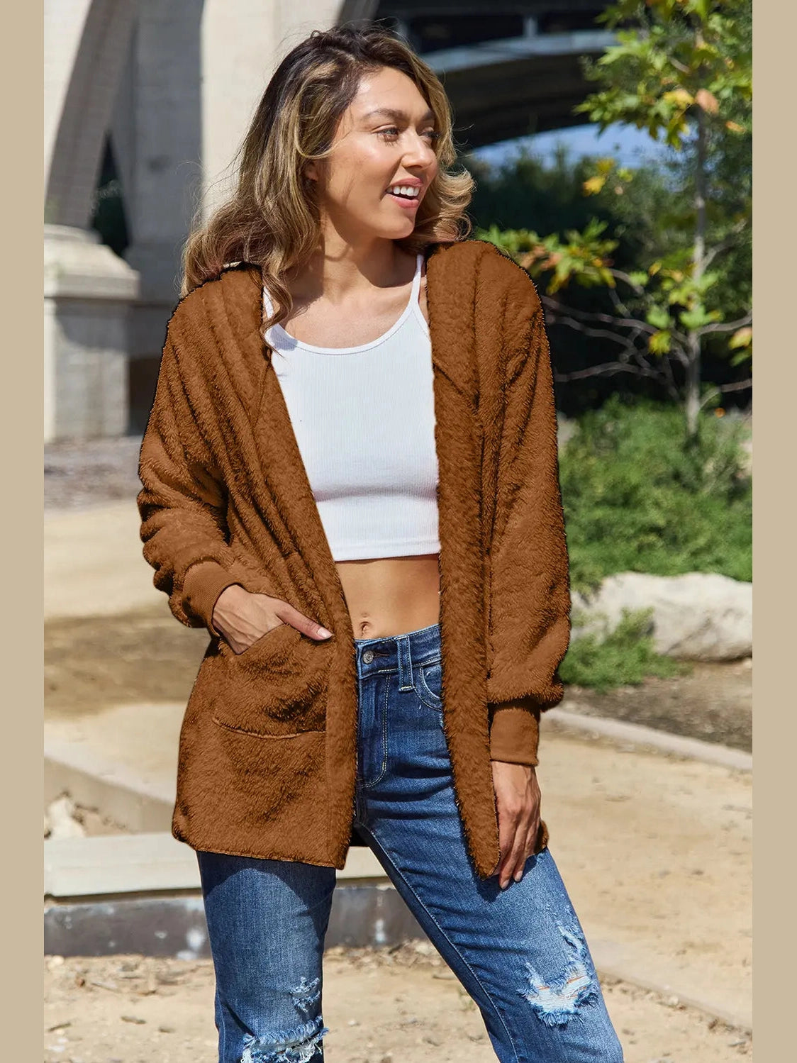 Full Size Teddy Hooded Jacket with Pockets nicholesgifts