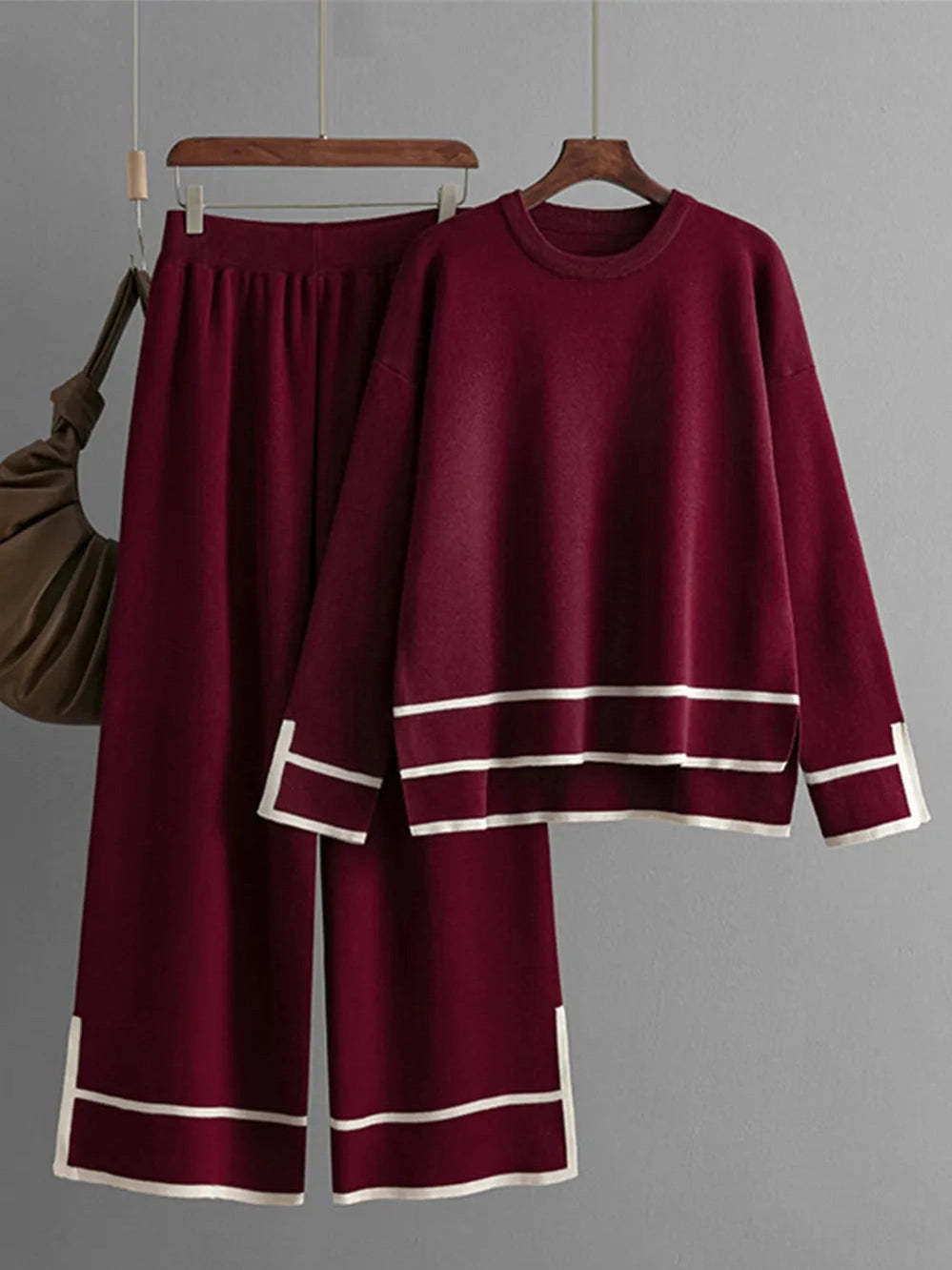 High-Low Round Neck Top and Pants Sweater Set nicholesgifts