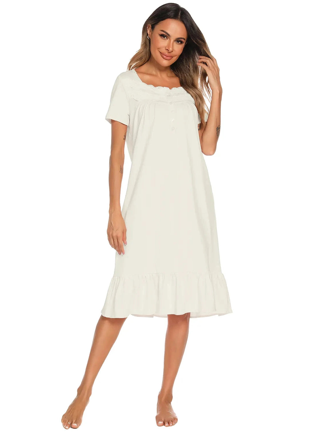 Lace Detail Square Neck Lounge Dress nicholesgifts
