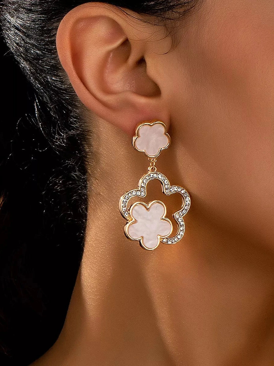 Lucky Clover Dangle Earrings with Rhinestone Accents nicholesgifts