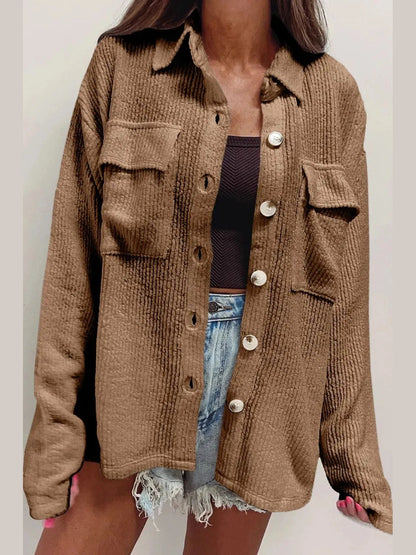 Button Up Long Sleeve Shacket Trendsi