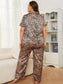 Plus Size Leopard Short Sleeve Top and Pants Lounge Set nicholesgifts