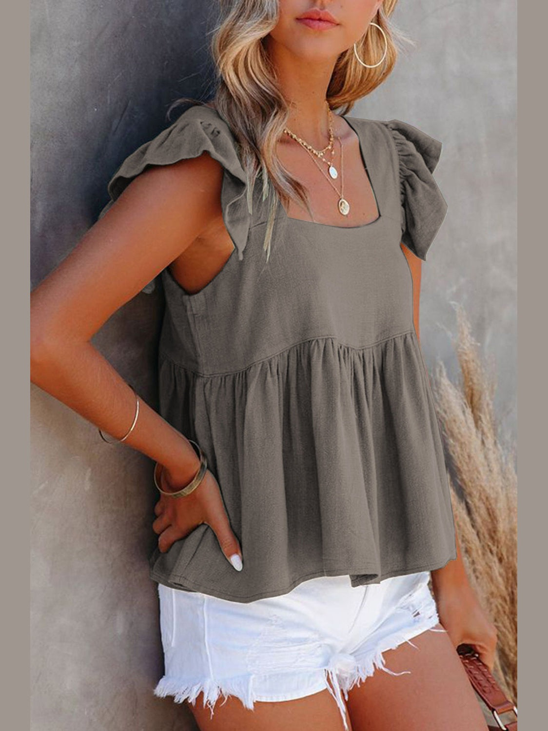 Full Size Ruffled Square Neck Cap Sleeve Blouse nicholesgifts
