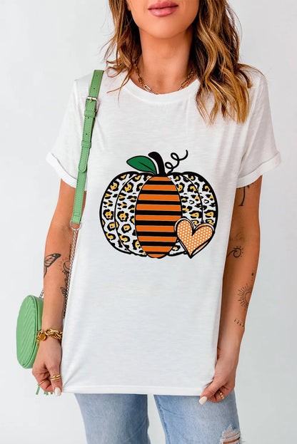 Pumpkin Graphic Round Neck Short Sleeve T-Shirt nicholesgifts