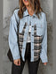 Plaid Pocketed Button Up Denim Jacket nicholesgifts