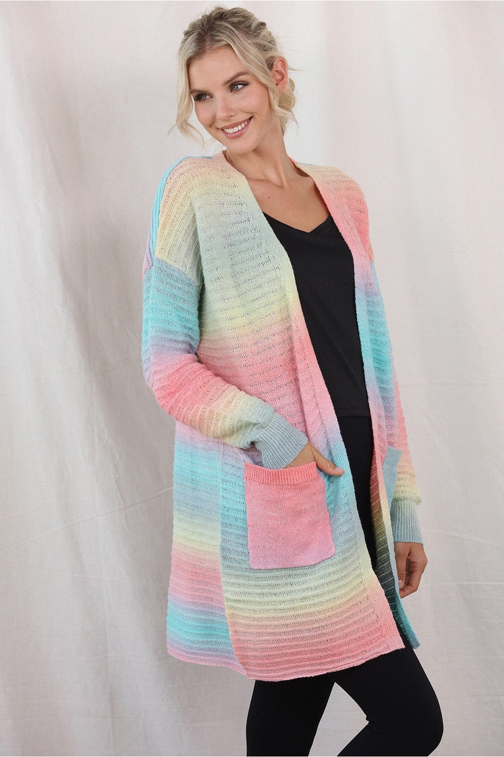 Gradient Dropped Shoulder Longline Cardigan nicholesgifts