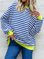 Women Striped Contrast Ribbed Trim Drop Shoulder Sweatshirt nicholesgifts