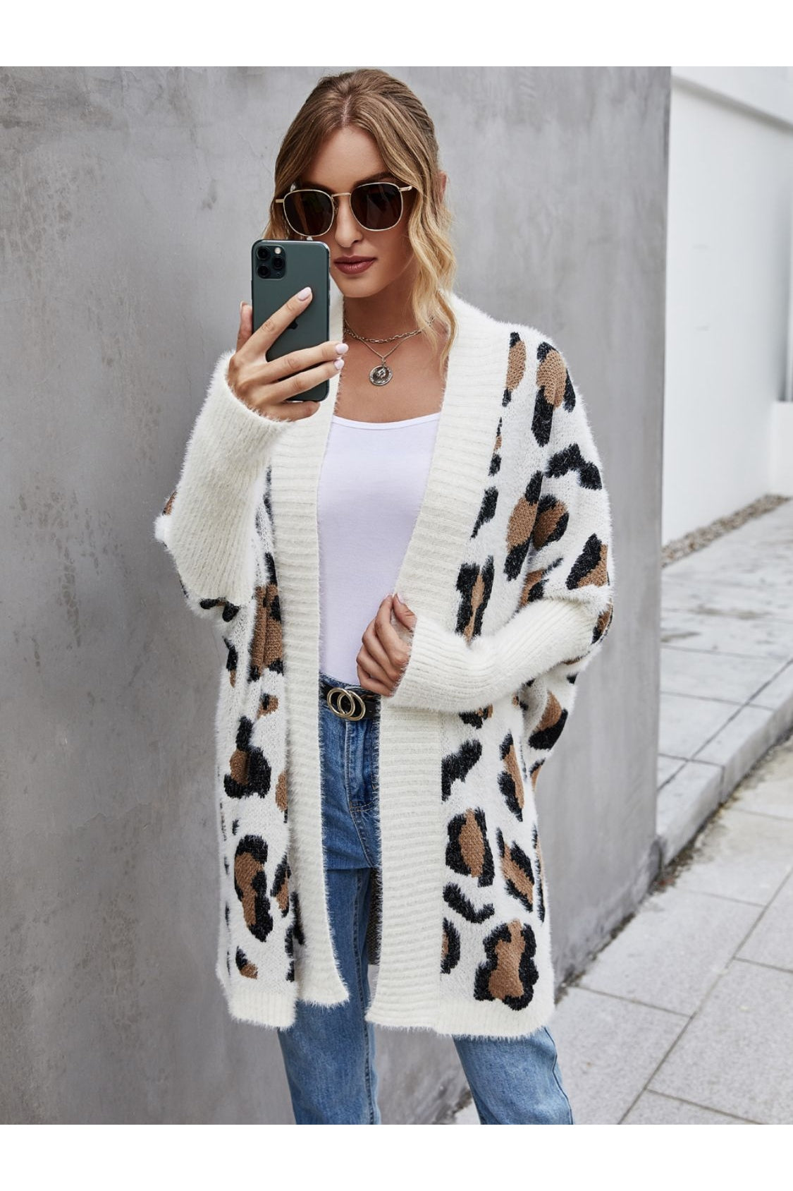 Leopard Pattern Fuzzy Cardigan nicholesgifts