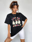Women Round Neck Short Sleeve LET'S GO GHOULS Graphic T-Shirt nicholesgifts