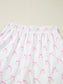 Bow Print Lettuce Trim Round Neck Top and Shorts Lounge Set nicholesgifts