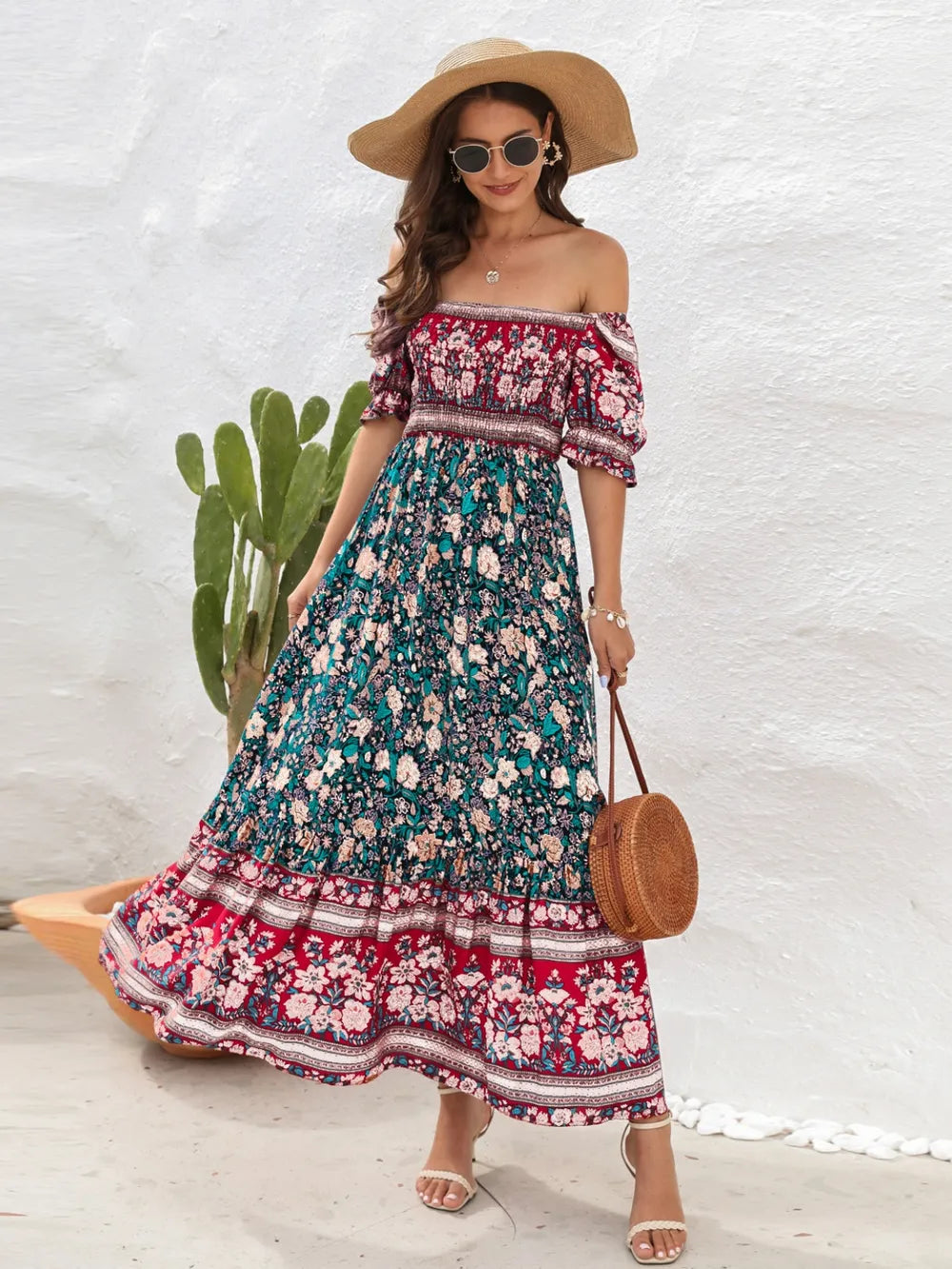 Floral Flounce Sleeve Midi Dress nicholesgifts