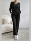 Ribbed V-Neck Top and Pants Lounge Set nicholesgifts