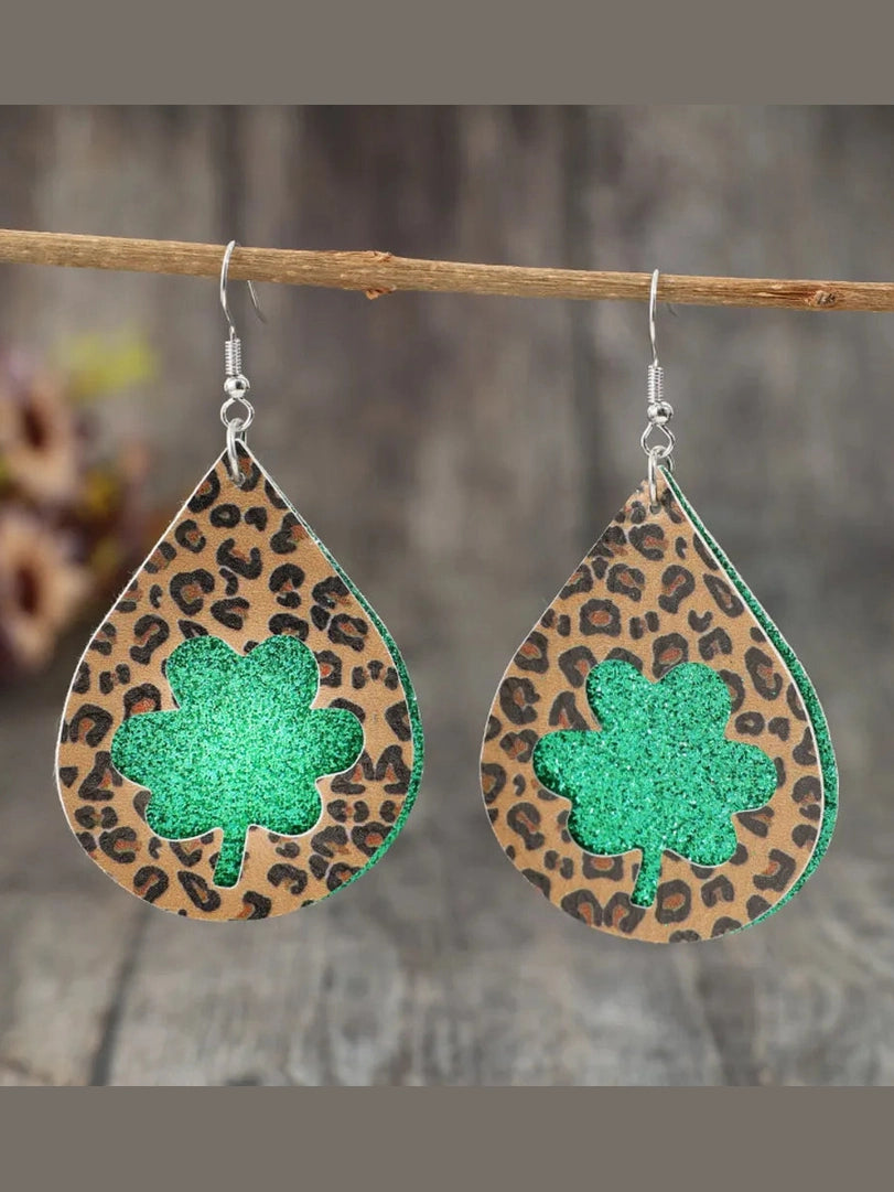 Leopard Hollowed Leather Teardrop Earrings Trendsi