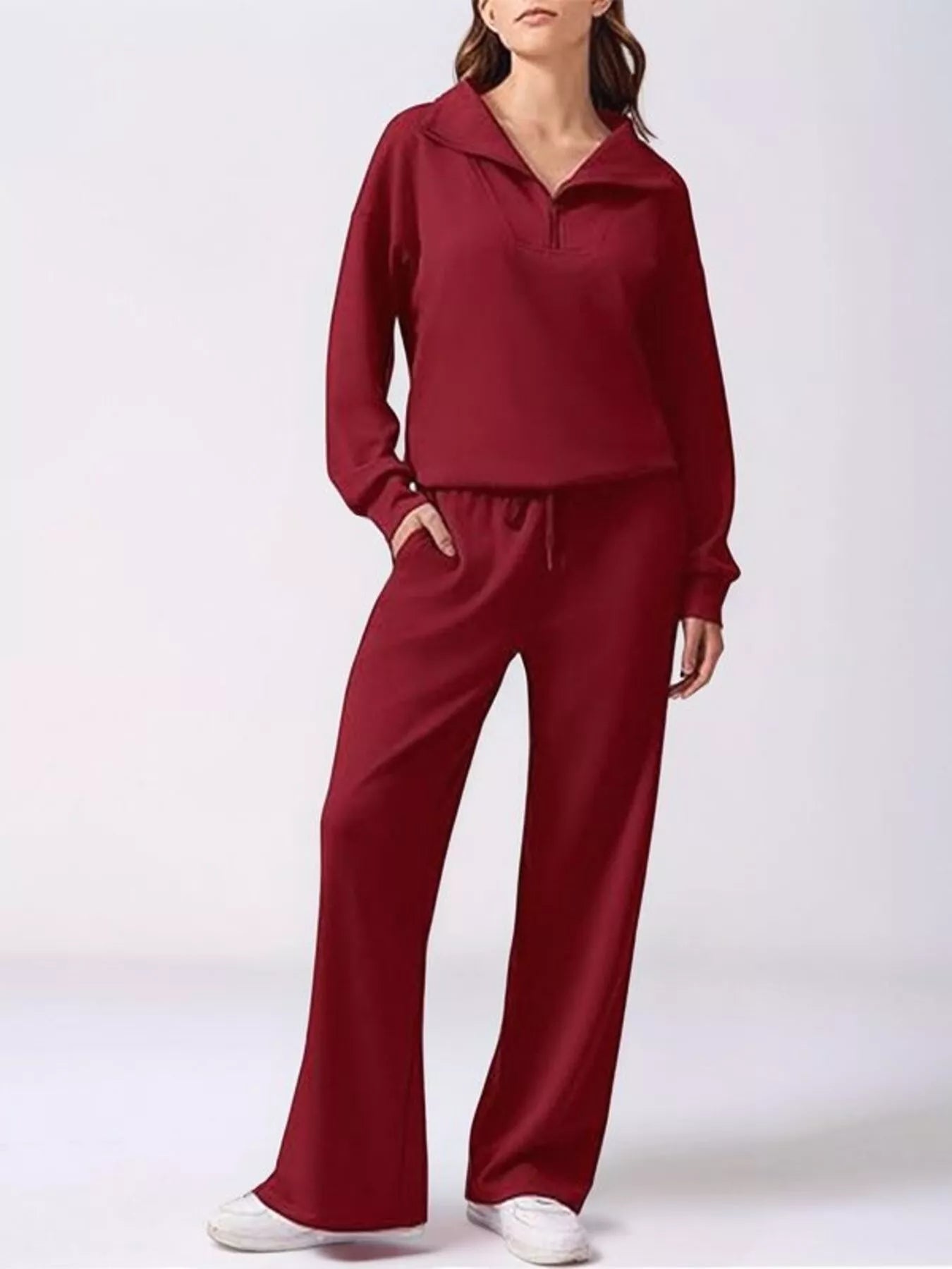 Relaxed Fit Quarter-Zip Top and Pants Set nicholesgifts