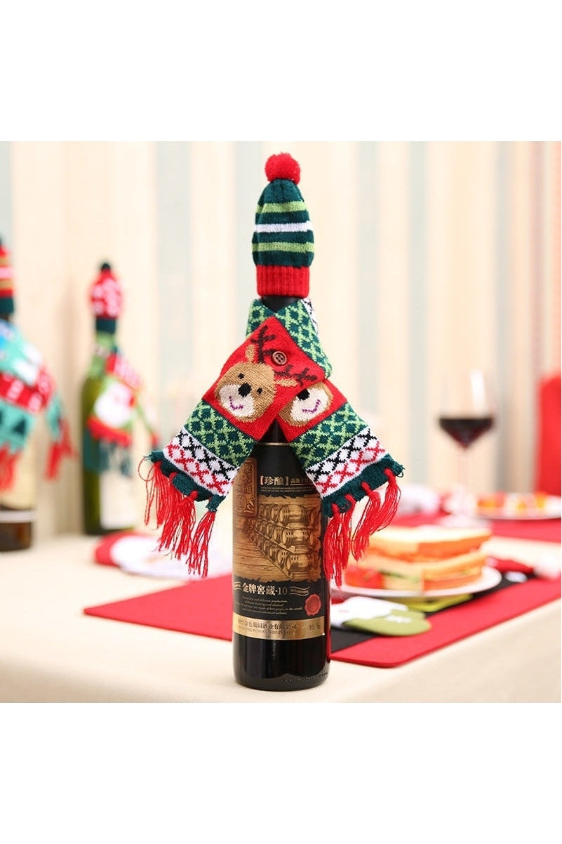 Christmas Hat and Scarf Wine Bottle Decoration nicholesgifts