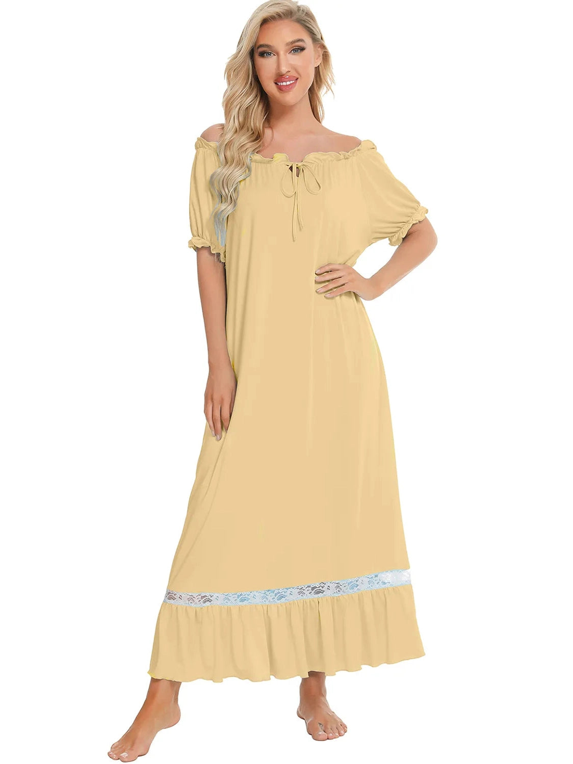 Lace Detail Short Sleeve Lounge Dress nicholesgifts