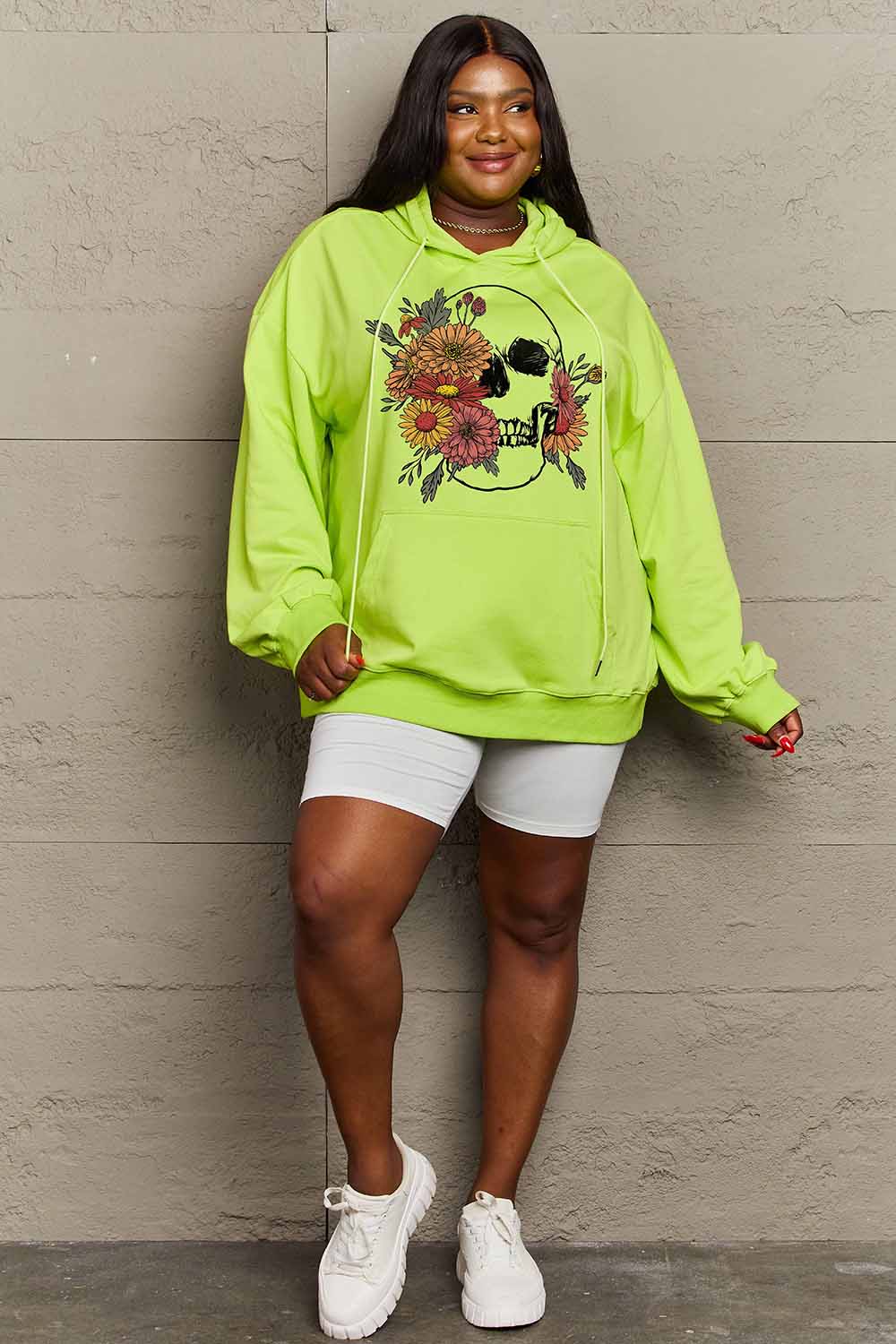 Women Simply Love Full Size Floral Skull Graphic Hoodie NicholesGifts
