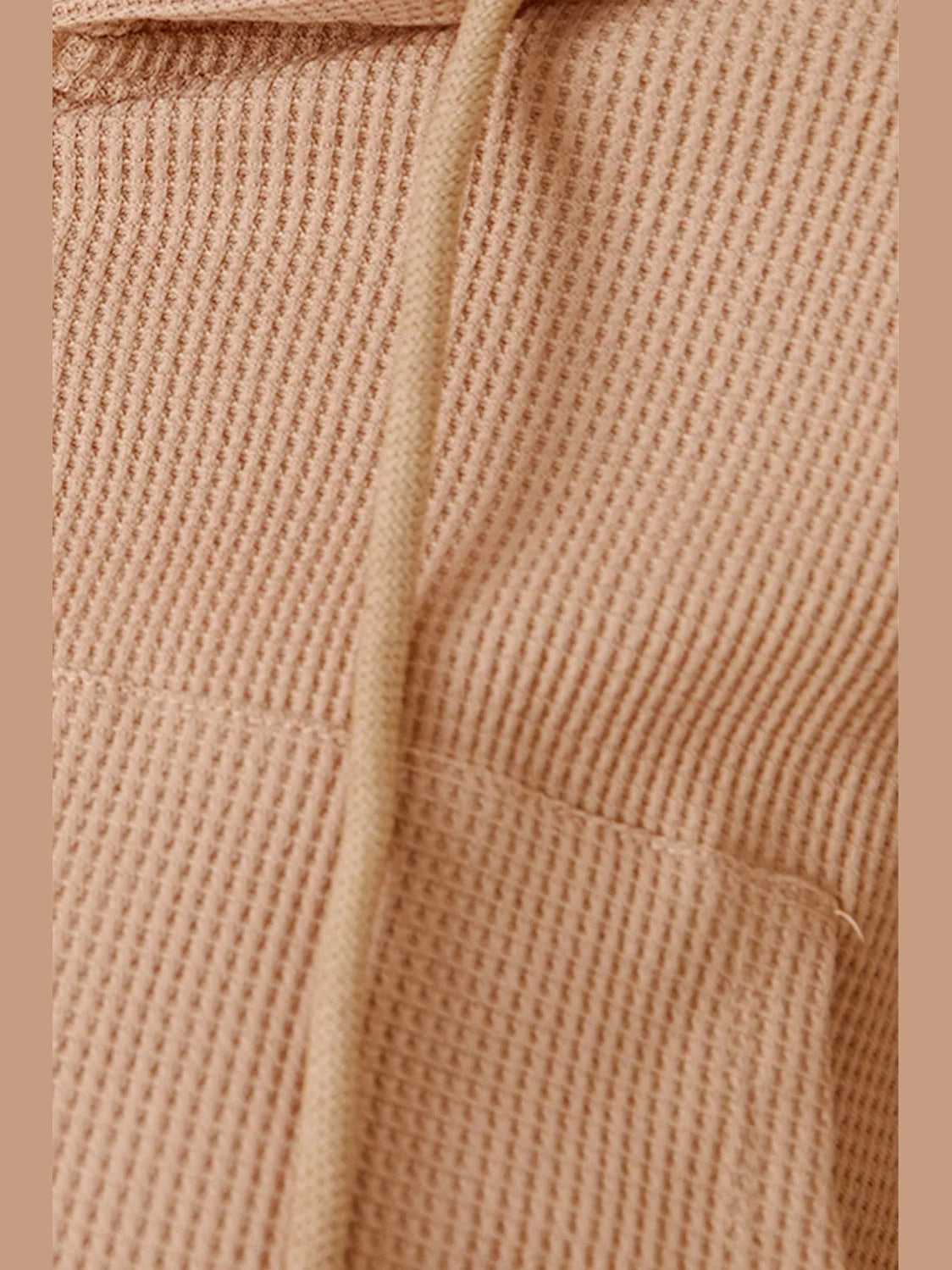 Waffle-Knit Drawstring Zip Up Hoodie Trendsi