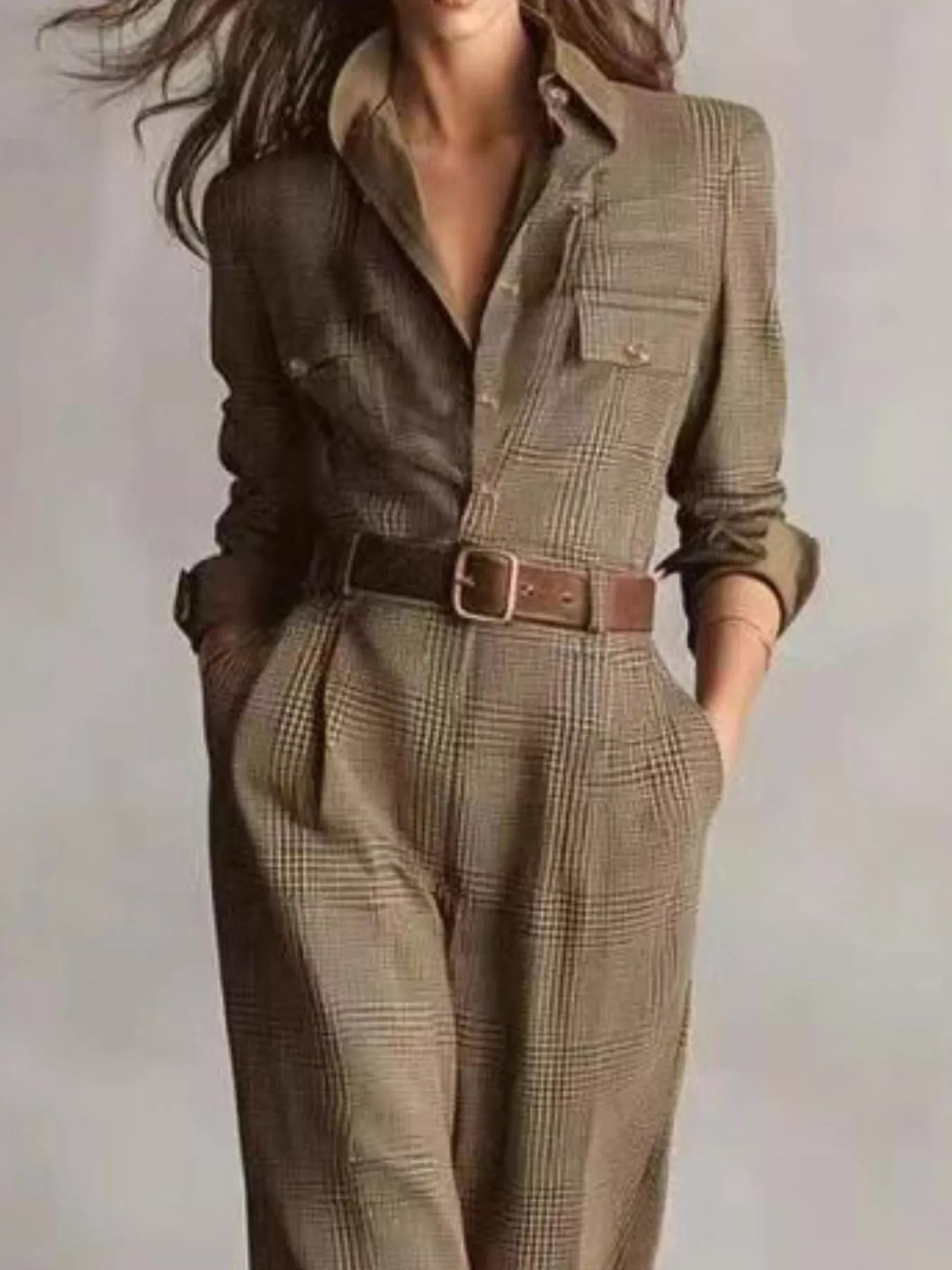 Button Front Long Sleeve Jumpsuit nicholesgifts