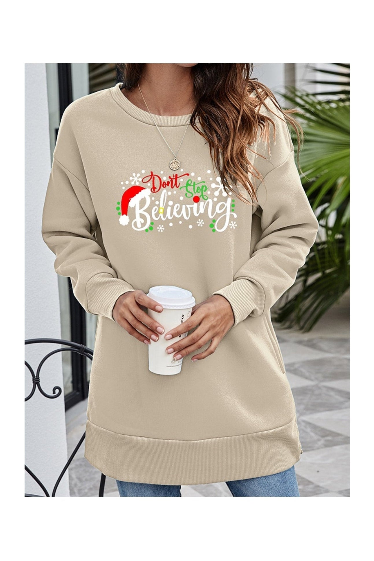 DON'T STOP BELIEVING Graphic Drop Shoulder Sweatshirt NicholesGifts