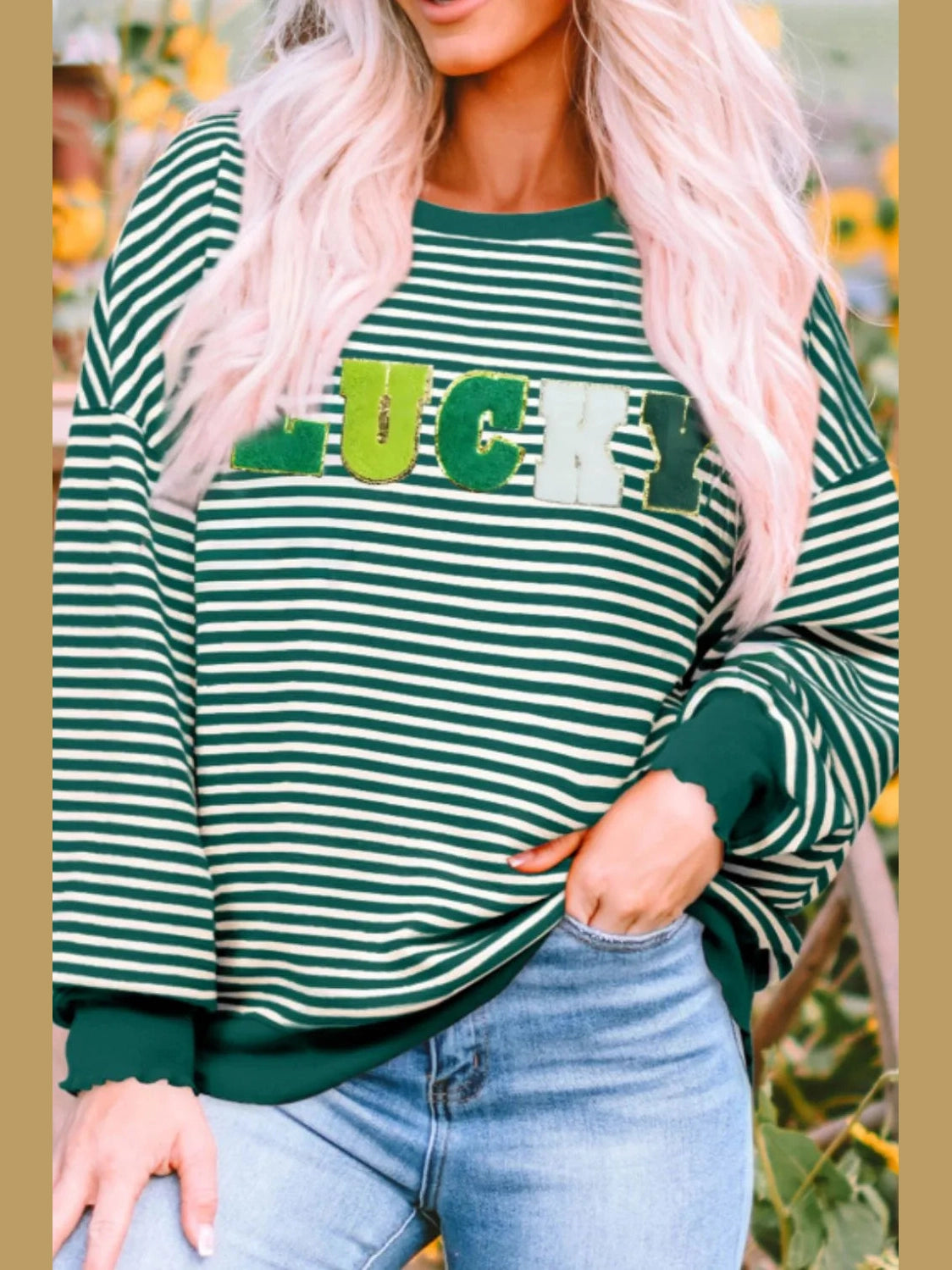 LUCKY Striped Round Neck Long Sleeve Sweatshirt nicholesgifts