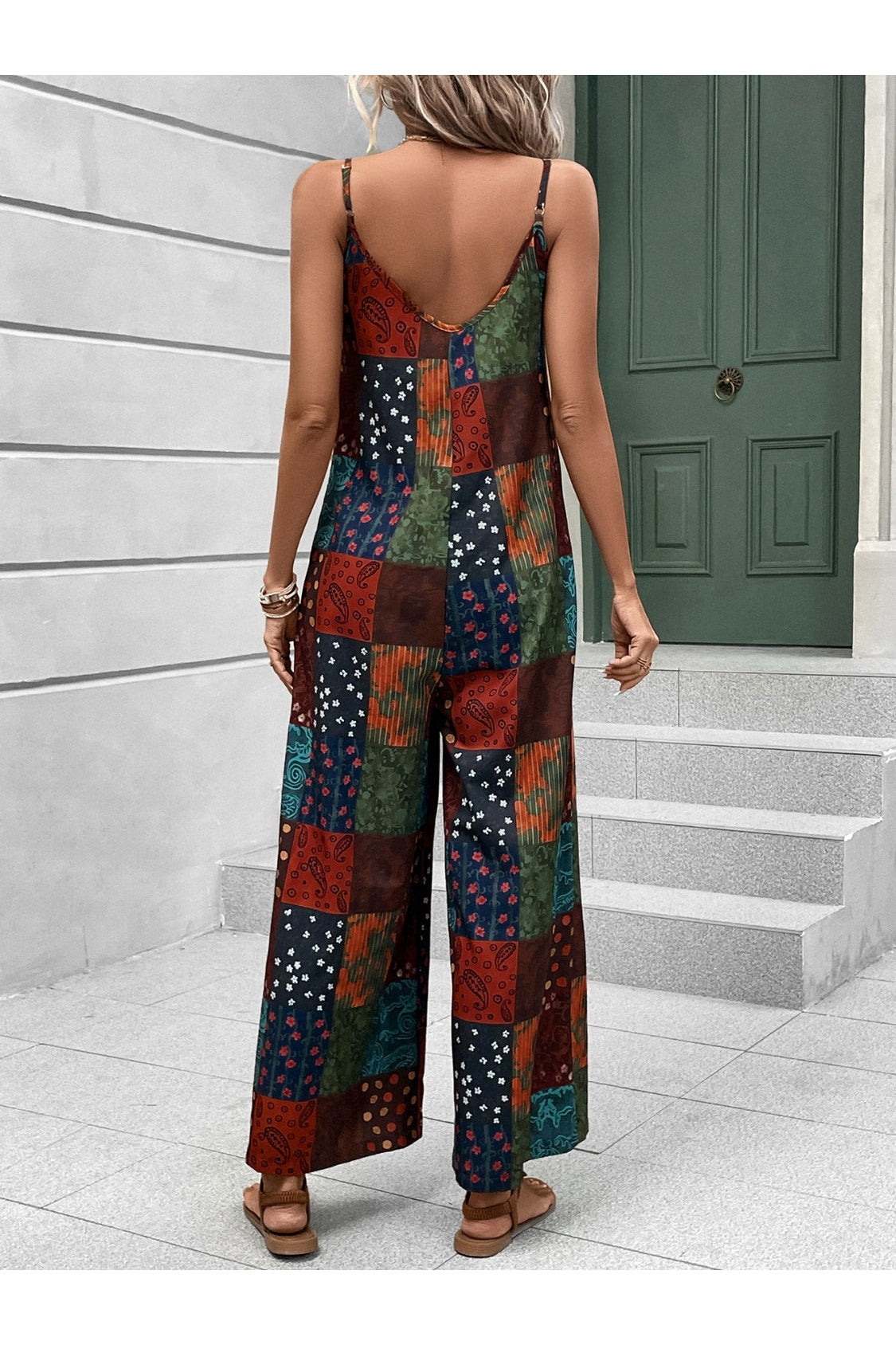 Printed Scoop Neck Spaghetti Strap Jumpsuit nicholesgifts