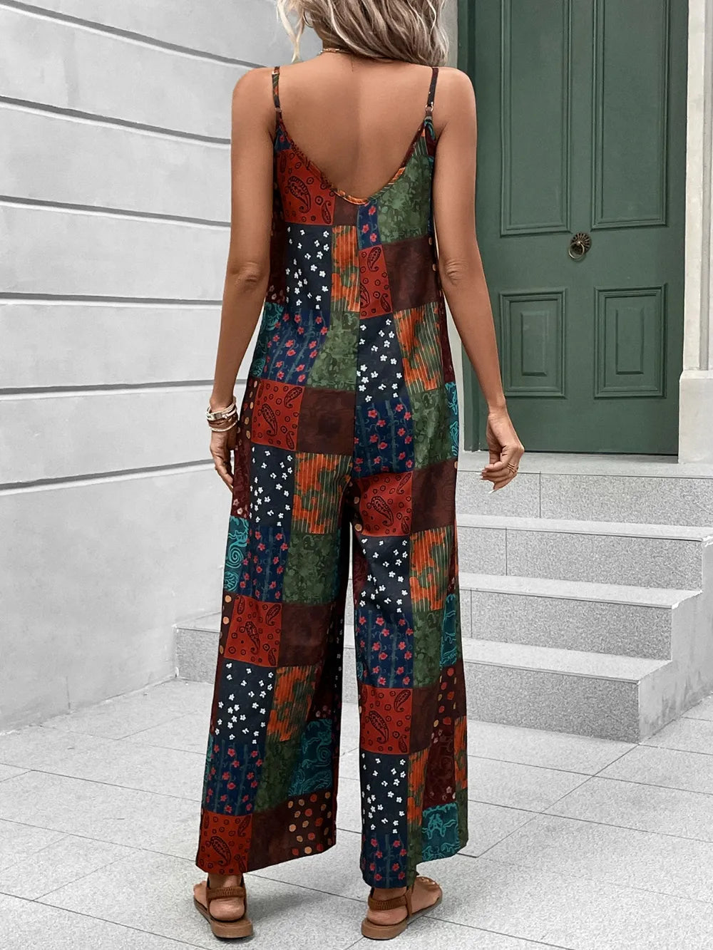 Printed Scoop Neck Spaghetti Strap Jumpsuit nicholesgifts