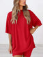 Full Size Oversized Slit Round Neck Top and Shorts Lounge Set Plus Size nicholesgifts