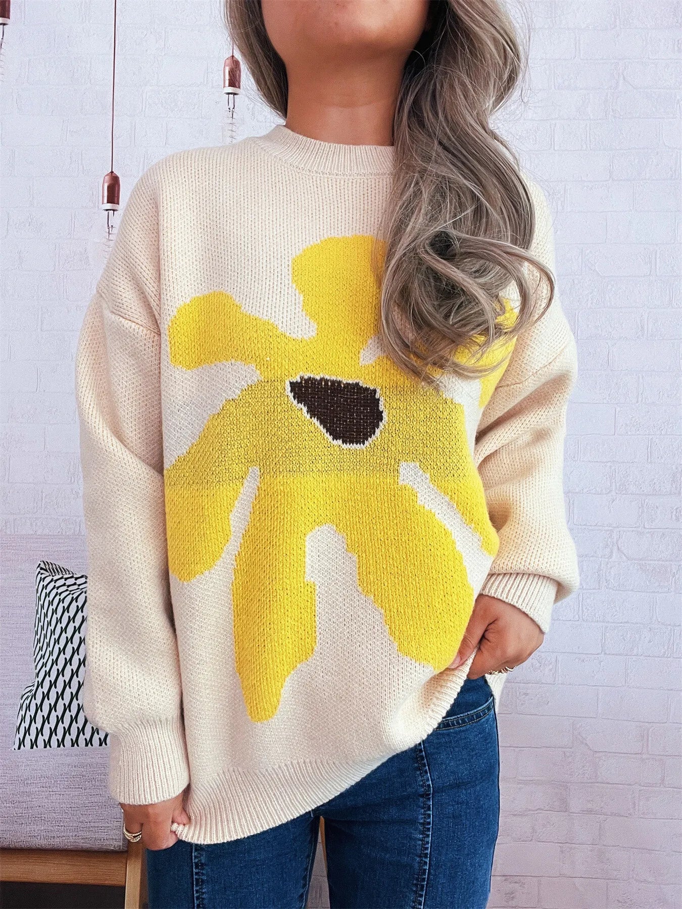 Flower Dropped Shoulder Sweater
