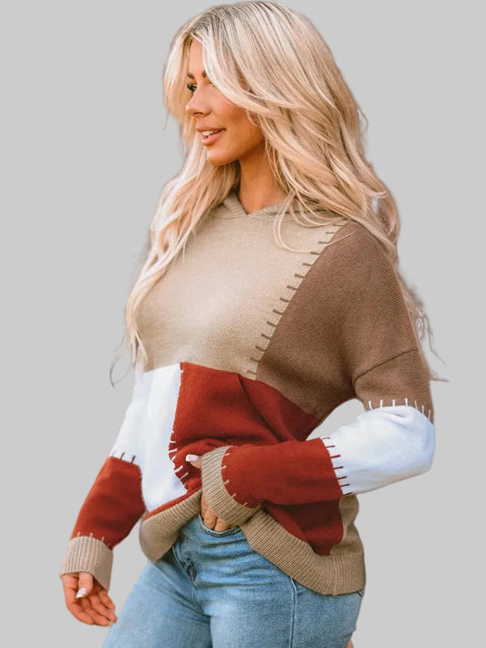 NicholesGifts Women Color Block Kangaroo Pocket Hooded Sweater NicholesGifts