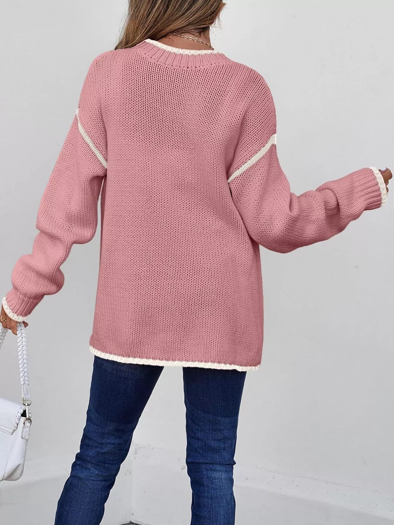 Contrast Trim Long Sleeve Sweater Trendsi