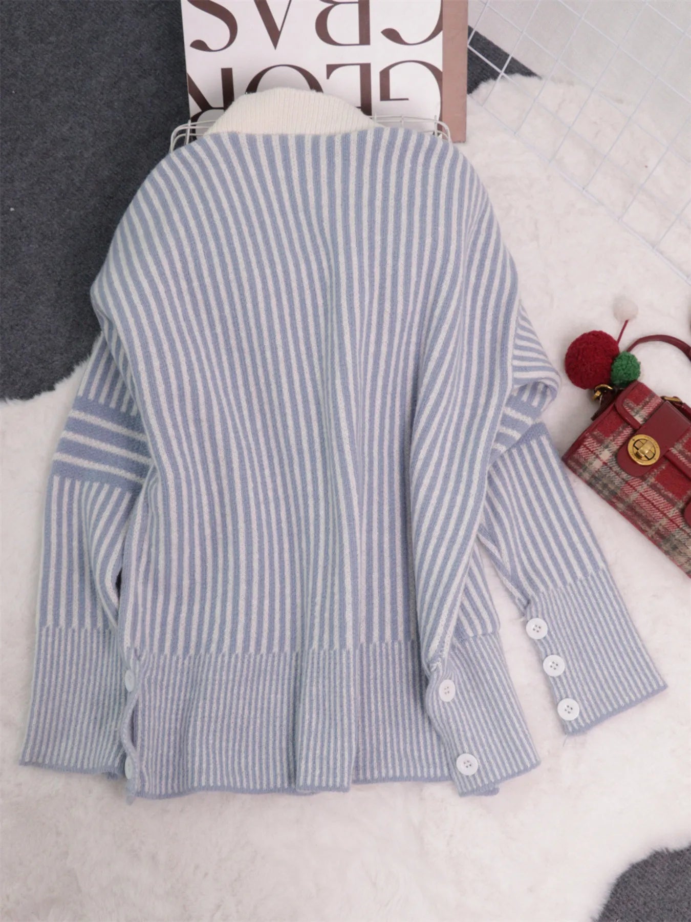 Striped Button-Front Cardigan with Contrast Trim