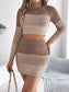 Color Block Ribbed Knit Top and Skirt Sweater Set nicholesgifts