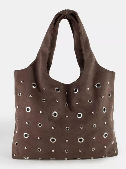 Fame Large Grommeted Suede Shoulder Bag nicholesgifts