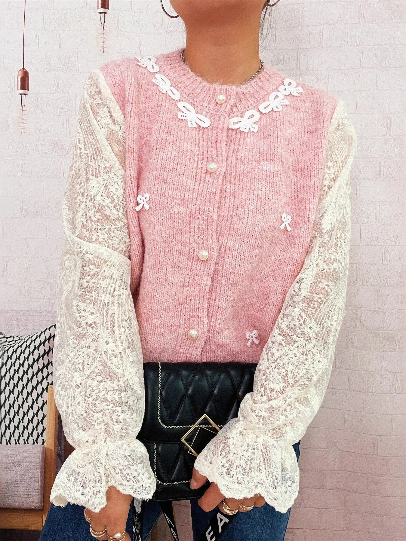 Lace Sleeve Button-Up Cardigan