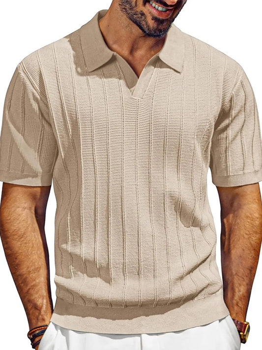 Men's Full Size Textured Collared Neck Short Sleeve Polo Plus Size Trendsi