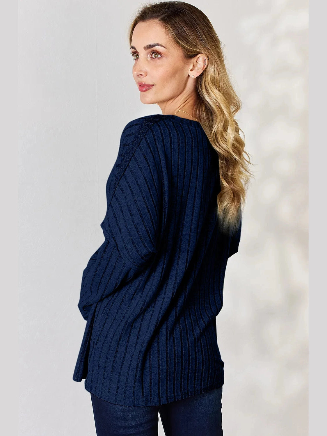 Basic Bae Full Size Ribbed Half Button Long Sleeve T-Shirt nicholesgifts