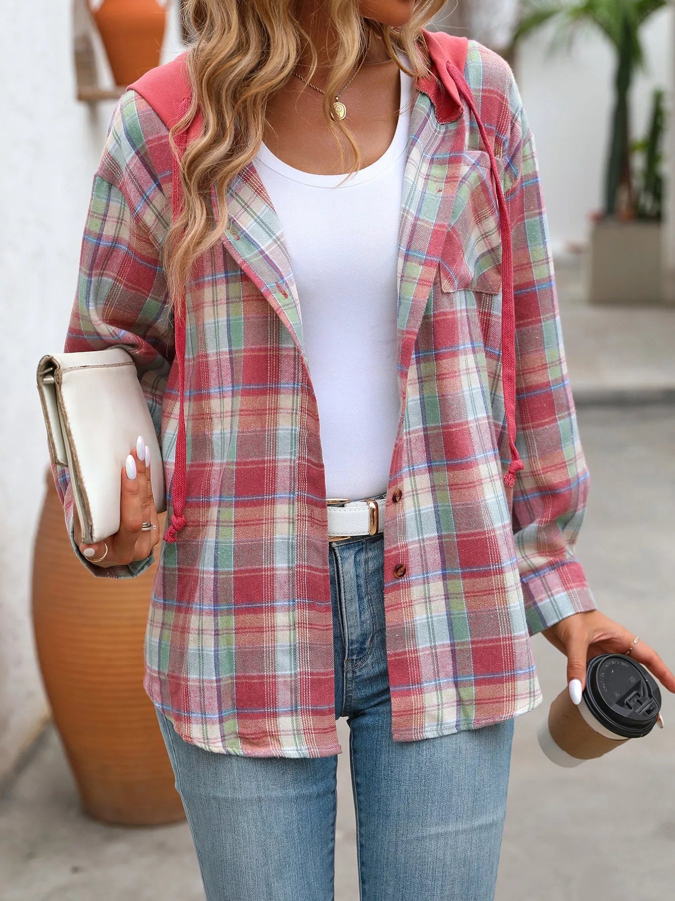 Plaid Button-Up Hooded Shirt NicholesGifts